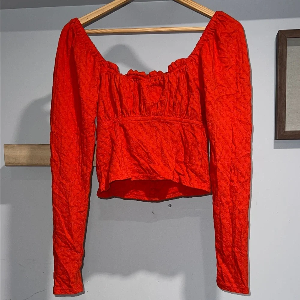 Free People Ladybug long-sleeve top red Long Sleeve Button Front Square Neck Top